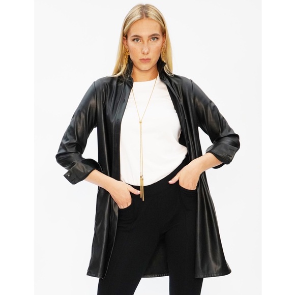 NWT DUETTE NYC Vegan Leather Long Shirt - The Lafayette - Picture 6 of 11